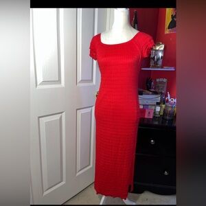 Red Knit Maxi Dress with Short Sleeves